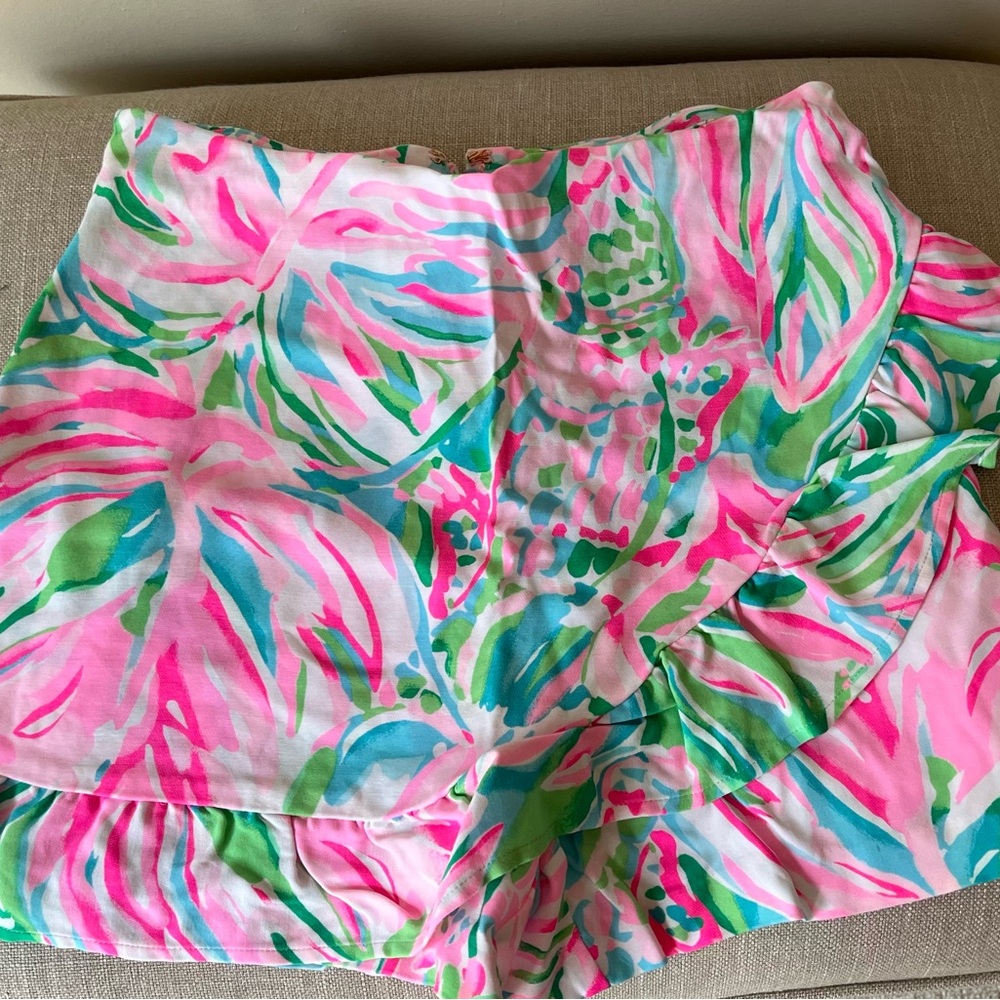 Lilly Pulitzer Faye Mini Skort Skirt Croc My World Pink White Ruffle